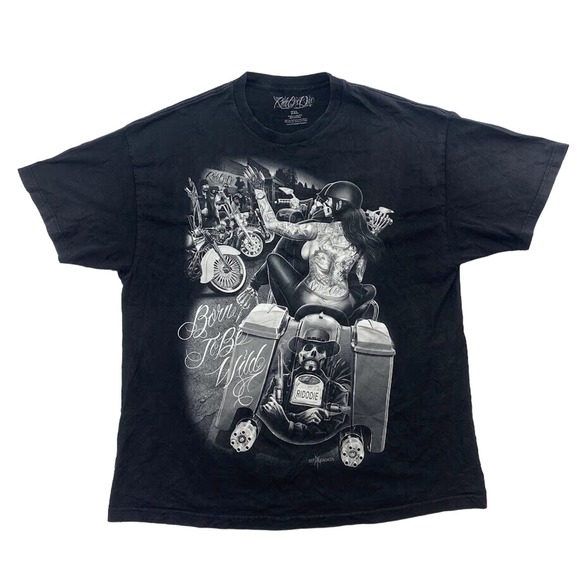 Born To Be Wild Ride or Die Graphic Tee Thrifted Vintage Style Size 2XL - Picture 1 of 9